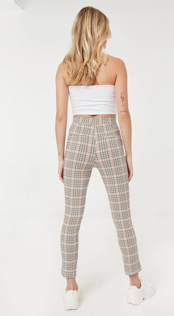 Pantalon extensible rose et marine à carreaux jambe étroite (s)-Ardene-La Penderie du Paradis 🕊