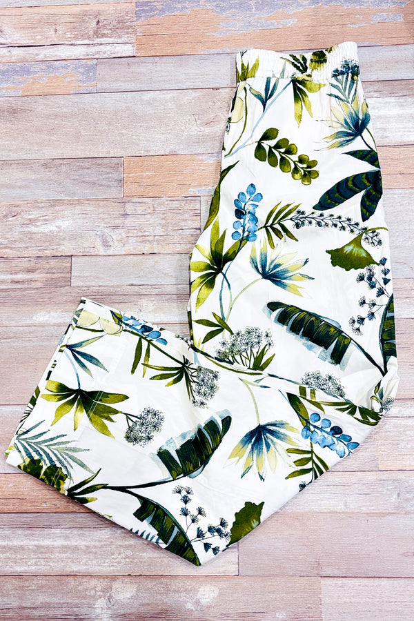 Pantalon ample crème et vert fleuri taille élastique (s)*-Zara-La Penderie du Paradis 🕊