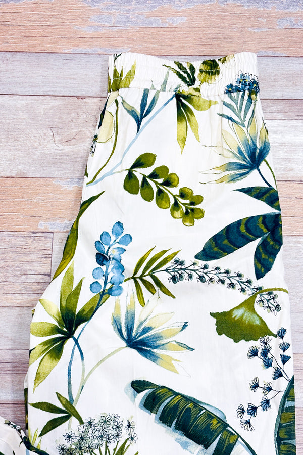 Pantalon ample crème et vert fleuri taille élastique (s)*-Zara-La Penderie du Paradis 🕊