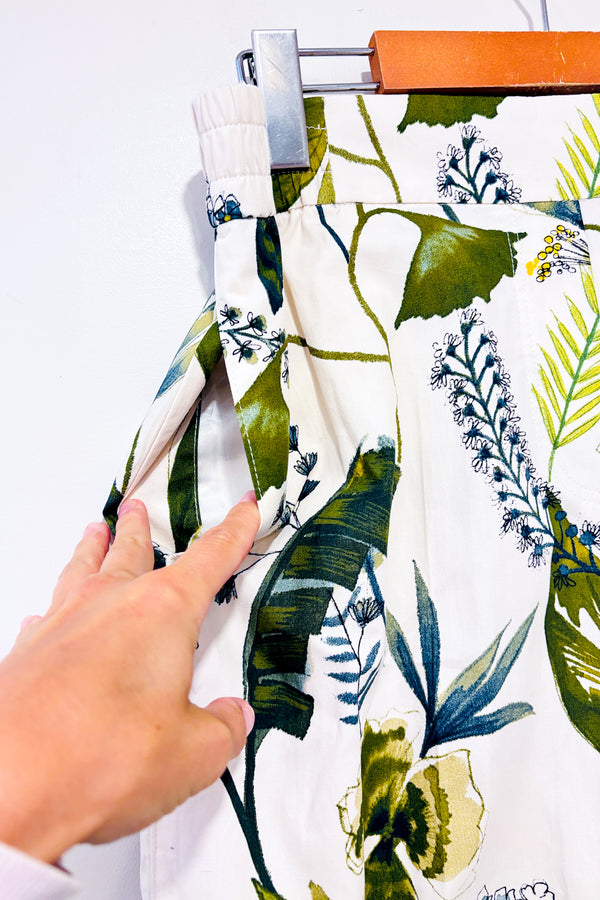 Pantalon ample crème et vert fleuri taille élastique (s)*-Zara-La Penderie du Paradis 🕊