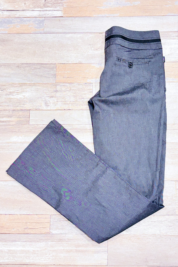 Pantalon gris à taille basse et jambe évasée (s)-HKR Collections-La Penderie du Paradis 🕊