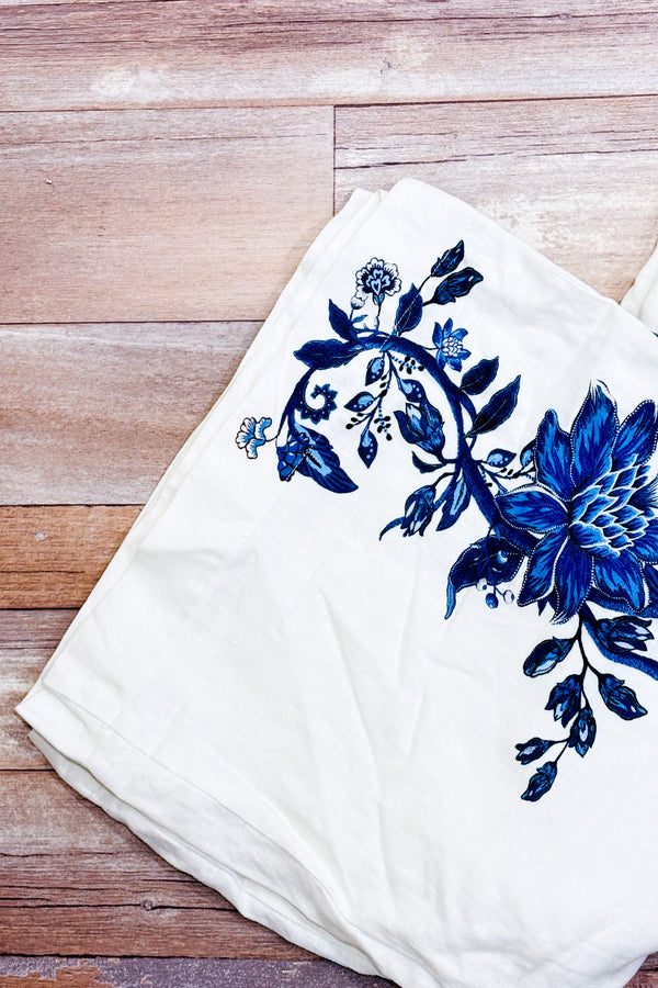 Pantalon crème et bleu fleuri en lin avec jambe ample (s)*-FARM Rio-La Penderie du Paradis 🕊