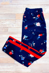 Pantalon marine fleuri avec bandes rouges sur les côtés (m)-Reitmans-La Penderie du Paradis 🕊