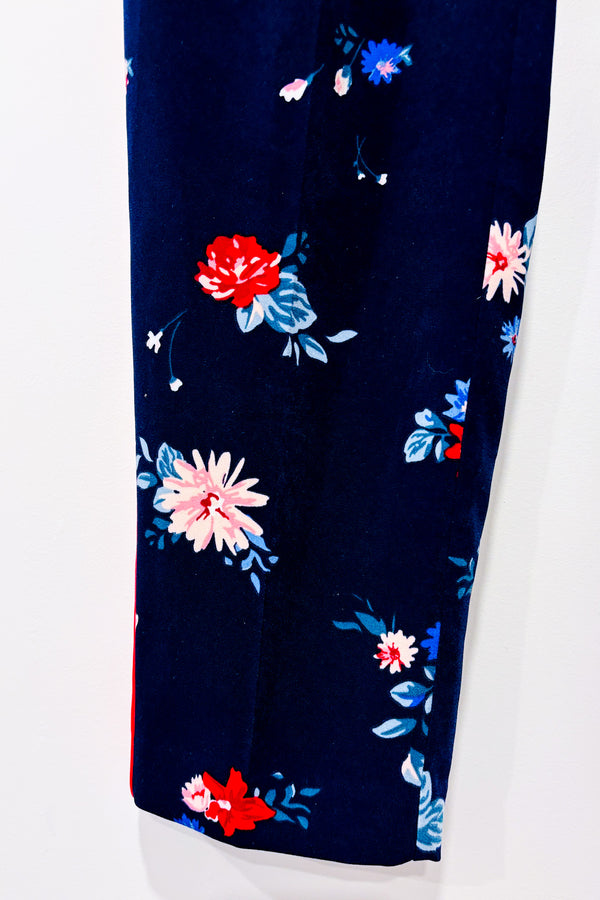 Pantalon marine fleuri avec bandes rouges sur les côtés (m)-Reitmans-La Penderie du Paradis 🕊