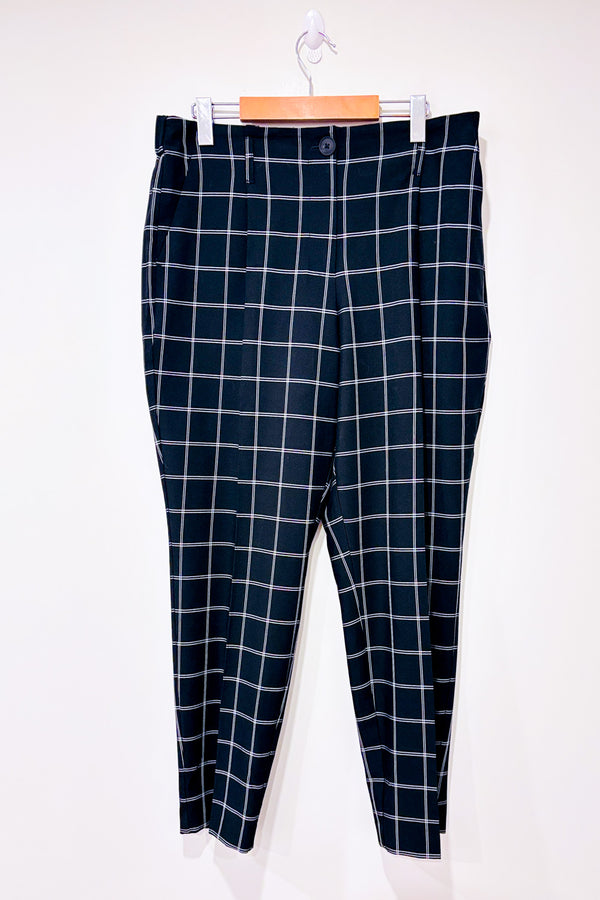 Pantalon noir et blanc à carreaux taille élastique* seconde main - Reitmans- La Penderie du Paradis