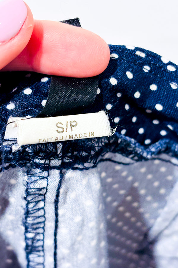 Pantalon capri marine à pois taille extensible seconde main - Studio Point- La Penderie du Paradis