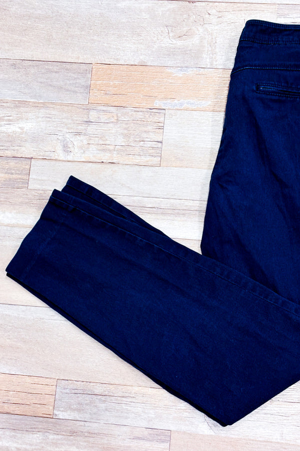 Pantalon marine jambe droite seconde main - Della Spiga- La Penderie du Paradis