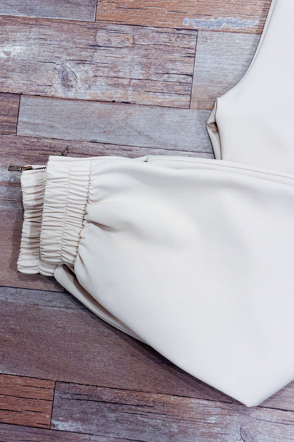 Pantalon jogger beige à taille élastique* seconde main - Zara- La Penderie du Paradis