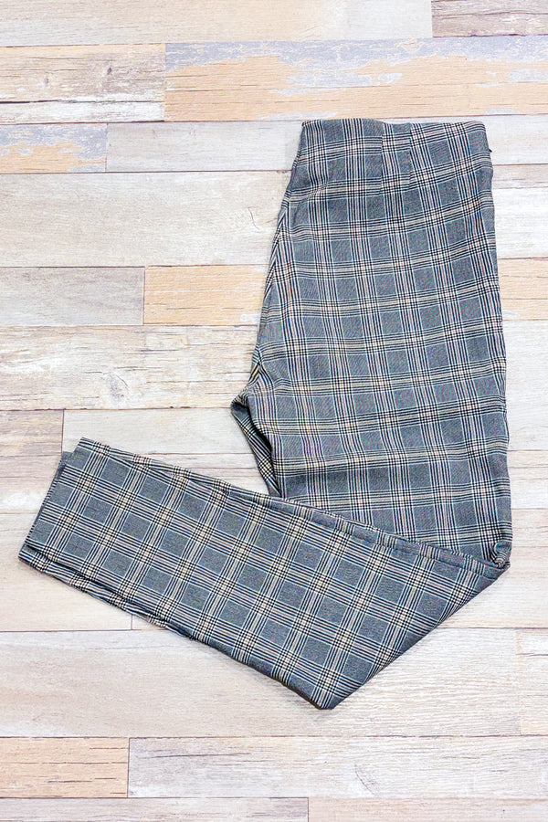 Pantalon extensible gris et jaune à carreaux * seconde main - Zara- La Penderie du Paradis