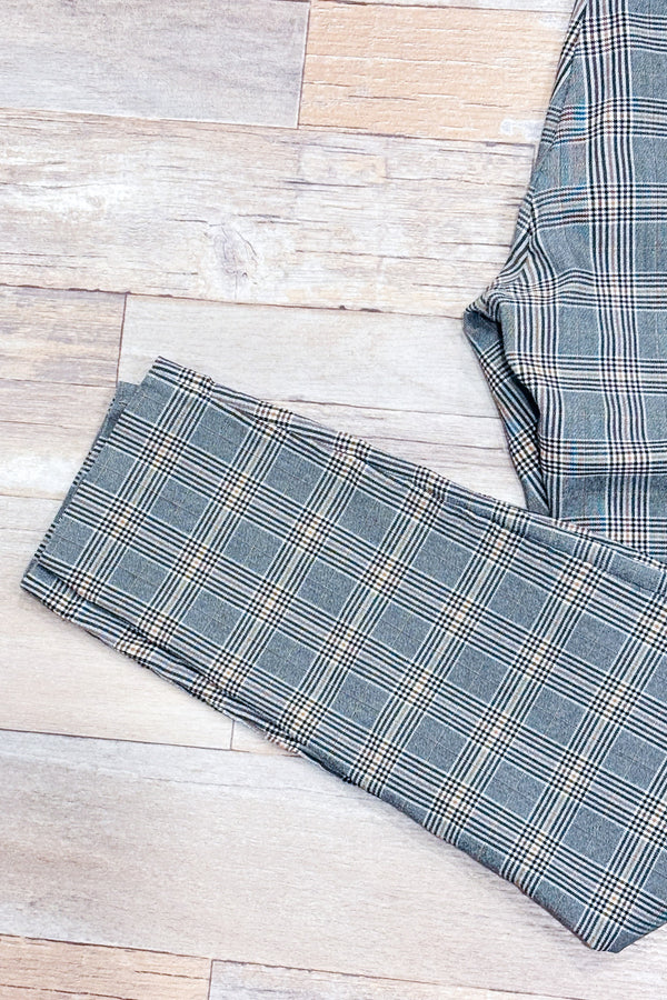 Pantalon extensible gris et jaune à carreaux * seconde main - Zara- La Penderie du Paradis