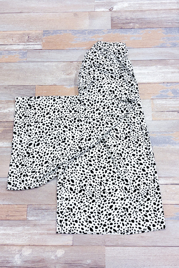 Pantalon fluide ample crème et noir motif animal * seconde main - La Penderie du Paradis- La Penderie du Paradis