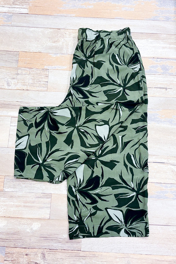 Pantalon fluide vert motif feuilles à taille élastique* seconde main - Reitmans- La Penderie du Paradis