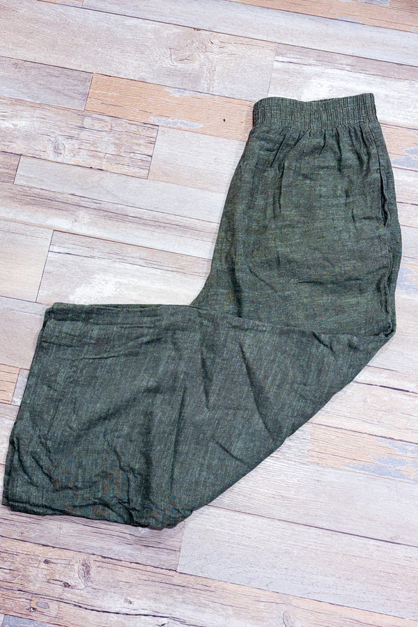 Pantalon vert jambe ample en lin * seconde main - Ella Moss- La Penderie du Paradis