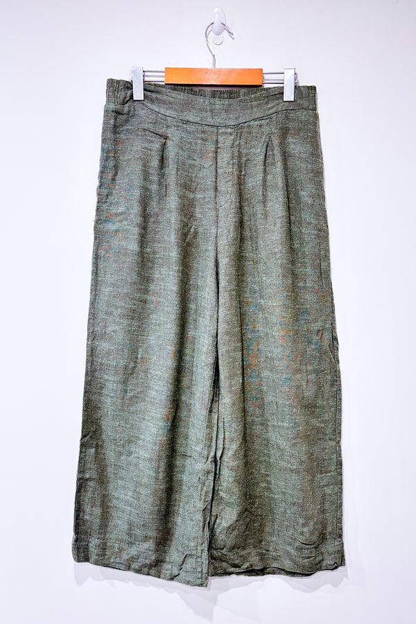 Pantalon vert jambe ample en lin * seconde main - Ella Moss- La Penderie du Paradis