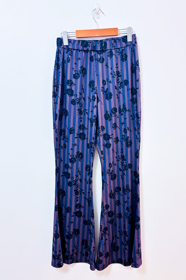 Pantalon extensible mauve rayé à motif floral seconde main - Romwe- La Penderie du Paradis
