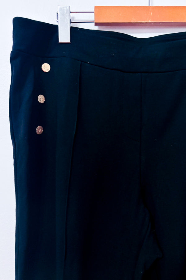 Pantalon noir extensible à boutons dorés* seconde main - Linea Domani- La Penderie du Paradis