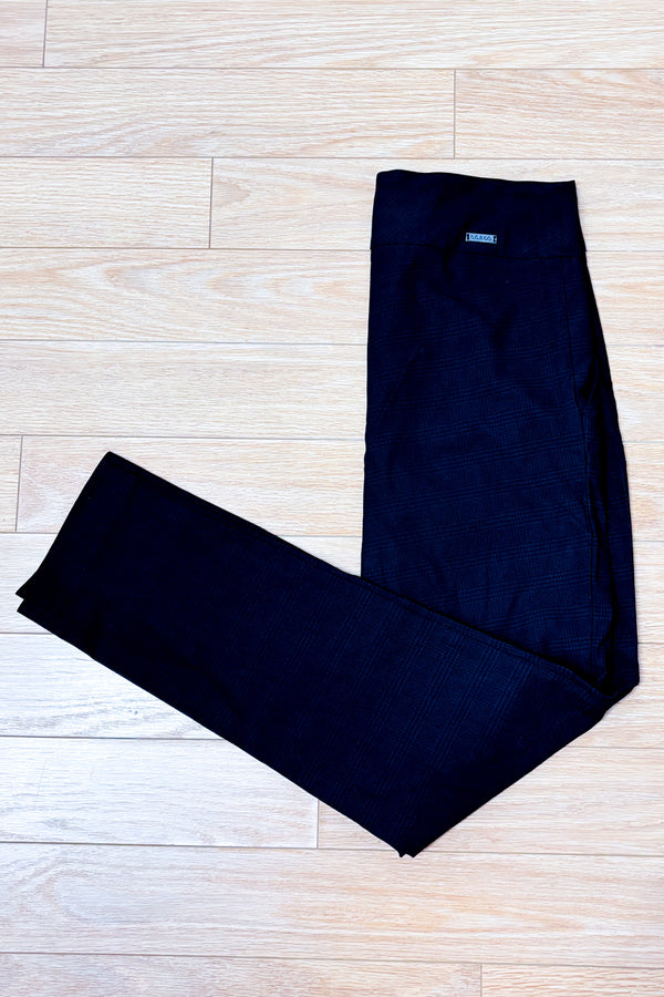 Pantalon noir à carreaux ton sur ton à enfiler seconde main - S.C. & Co- La Penderie du Paradis