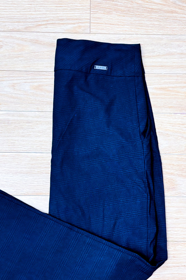 Pantalon noir à carreaux ton sur ton à enfiler seconde main - S.C. & Co- La Penderie du Paradis