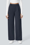 Pantalon marine droit à taille haute Halara