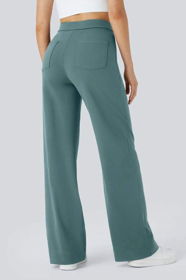 Pantalon vert droit à boutons et poches plaquées seconde main - Halara- La Penderie du Paradis