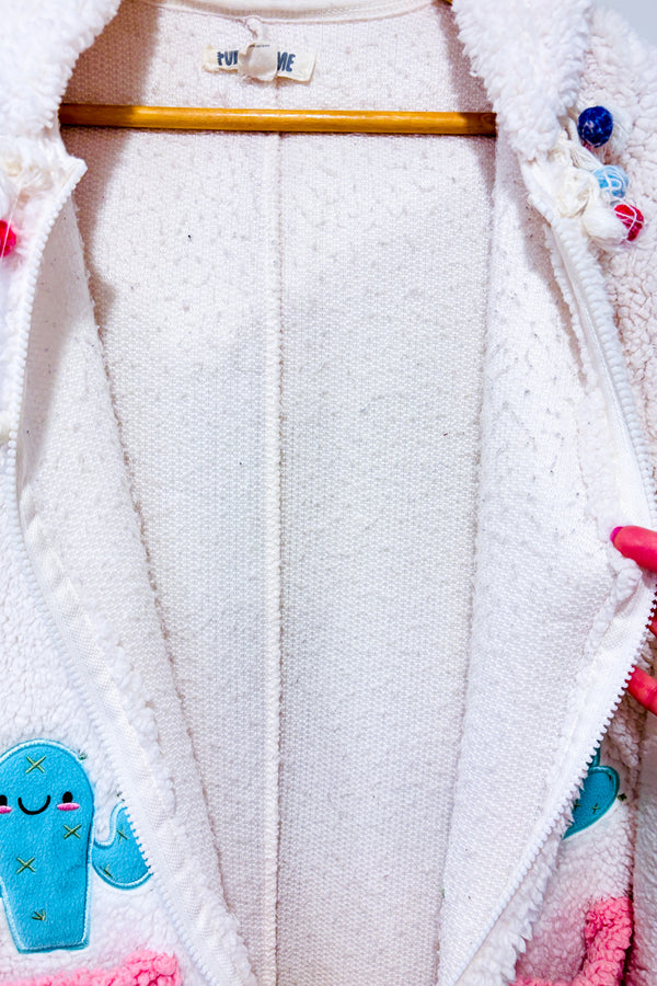 Pyjama une piece blanc et rose en peluche avec cactus seconde main - Funzietime- La Penderie du Paradis