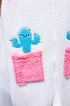 Pyjama une piece blanc et rose en peluche avec cactus seconde main - Funzietime- La Penderie du Paradis