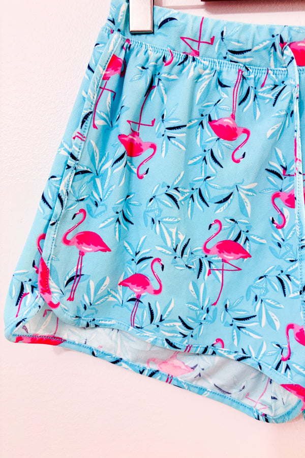 Short de pyjama turquoise à motif flamants roses seconde main - Carisma- La Penderie du Paradis