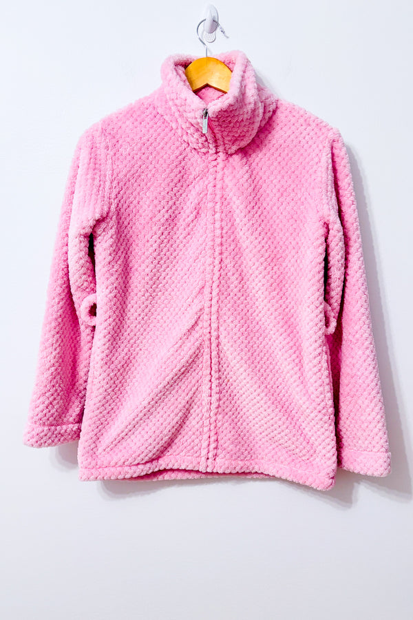 Veste lounge rose en polar texturé La Vie en Rose avec col montant et fermeture éclair
