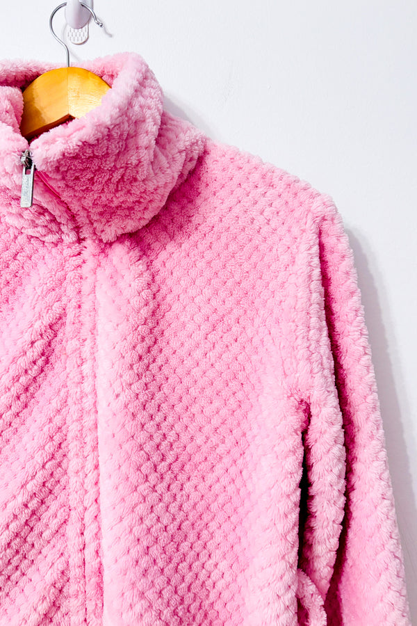 Veste en polar rose texturé à col montant seconde main - La Vie en Rose- La Penderie du Paradis