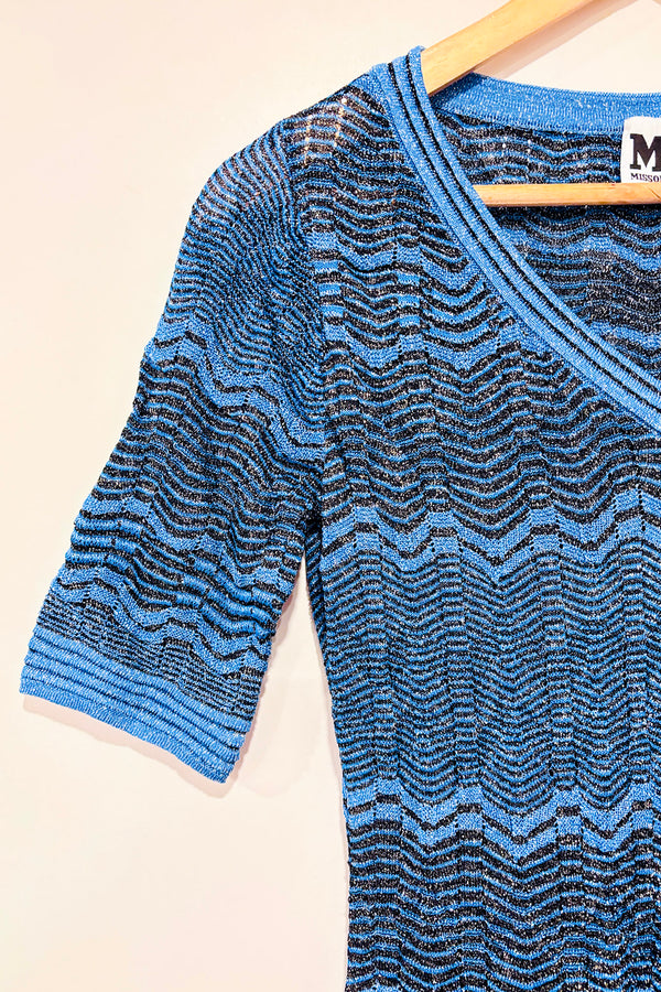 Robe bleue scintillante en crochet motif zigzag (m)-Missoni-La Penderie du Paradis 🕊