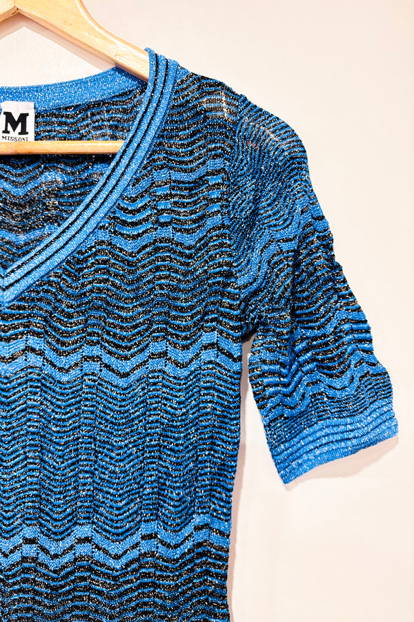 Robe bleue scintillante en crochet motif zigzag (m)-Missoni-La Penderie du Paradis 🕊