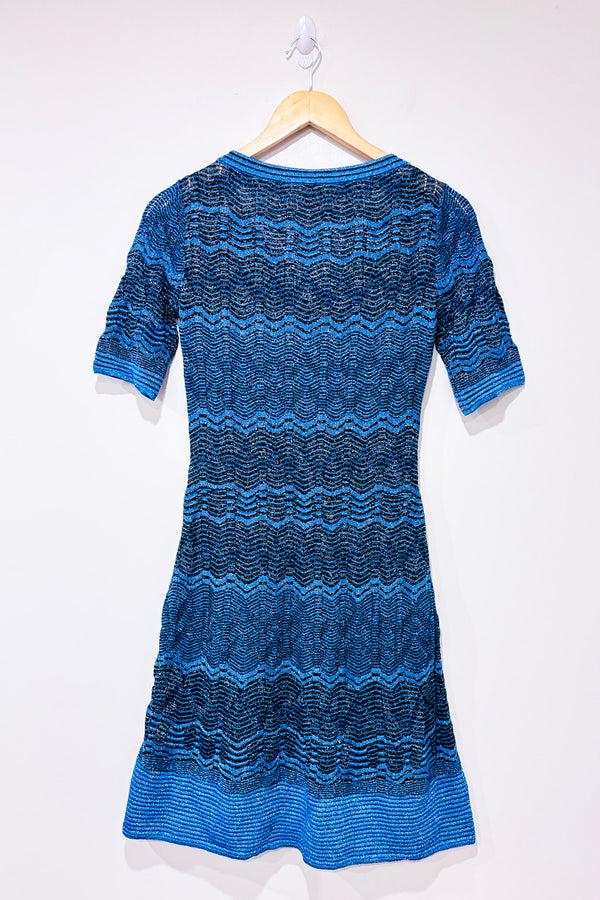 Robe bleue scintillante en crochet motif zigzag (m)-Missoni-La Penderie du Paradis 🕊
