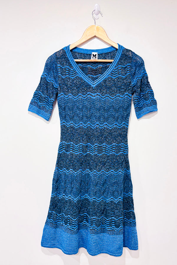 Robe bleue scintillante en crochet motif zigzag (m)-Missoni-La Penderie du Paradis 🕊