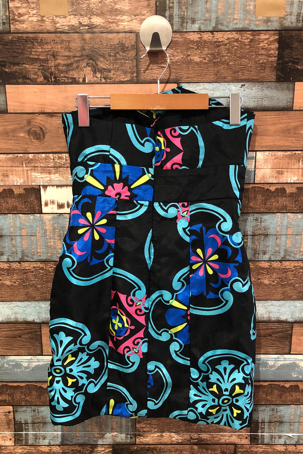 Robe bustier noire avec fleurs bleues et roses (m) seconde main Pink Ice 