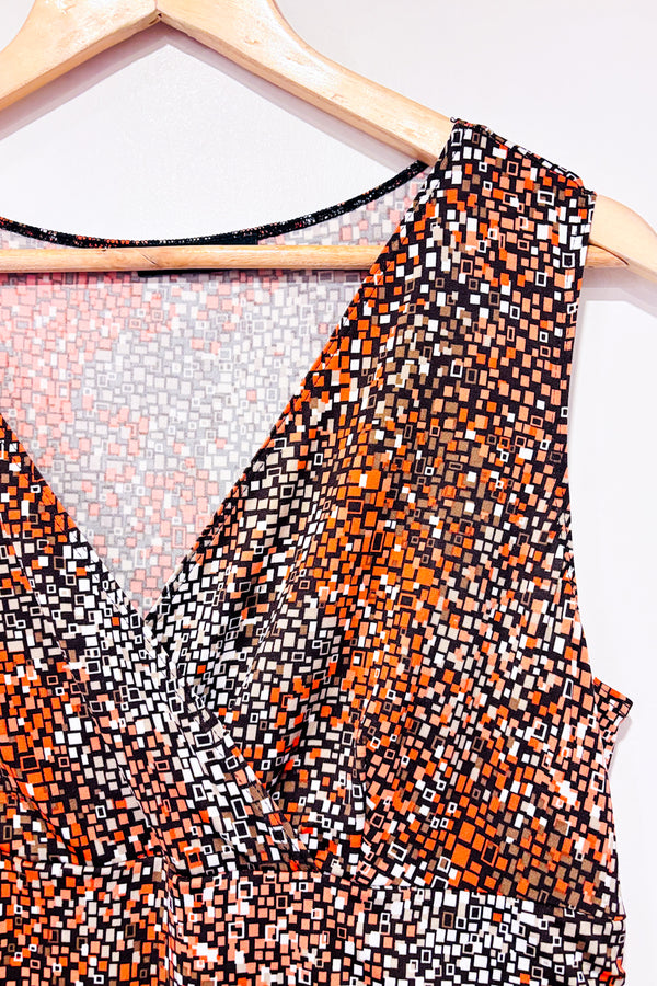 Robe cache-coeur orange et brune à motifs (m/l)-Jessica-La Penderie du Paradis 🕊