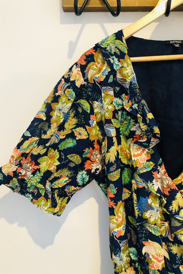 Robe maxi fleurie marine et verte à nouer (xl) seconde main Buffalo David Bitton 