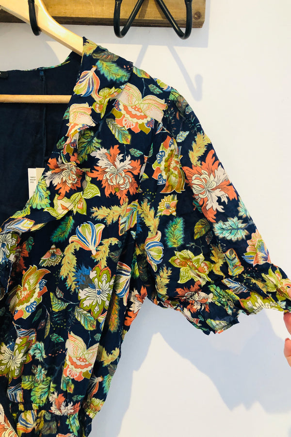 Robe maxi fleurie marine et verte à nouer (xl) seconde main Buffalo David Bitton 