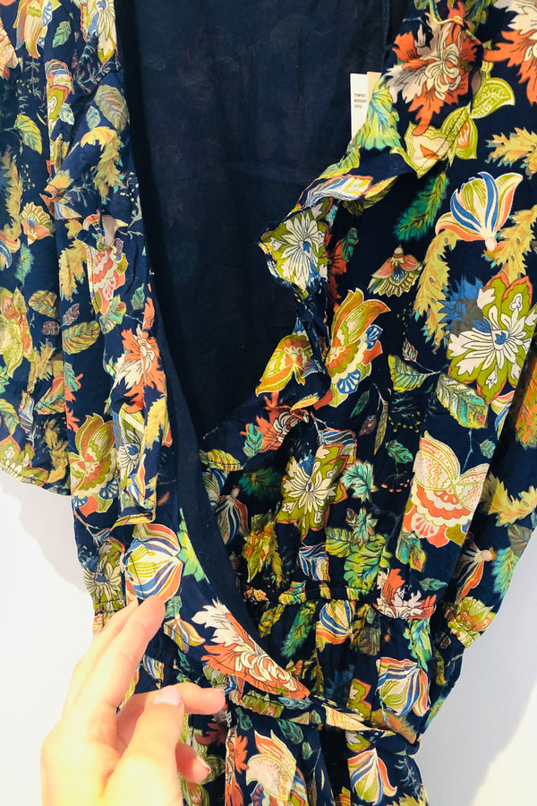 Robe maxi fleurie marine et verte à nouer (xl) seconde main Buffalo David Bitton 