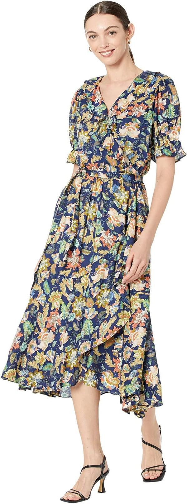 Robe maxi fleurie marine et verte à nouer (xl) seconde main Buffalo David Bitton 
