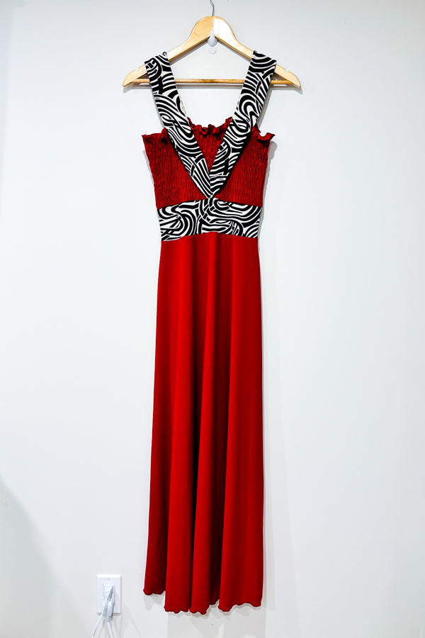 Robe maxi rouge avec motif zèbre (s/m) -- La Penderie du Paradis ?