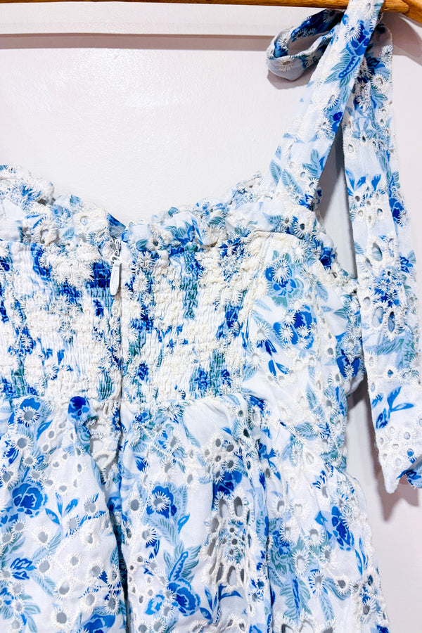 Robe midi bleue fleurie à volants Claire (s)-En Saison-La Penderie du Paradis 🕊