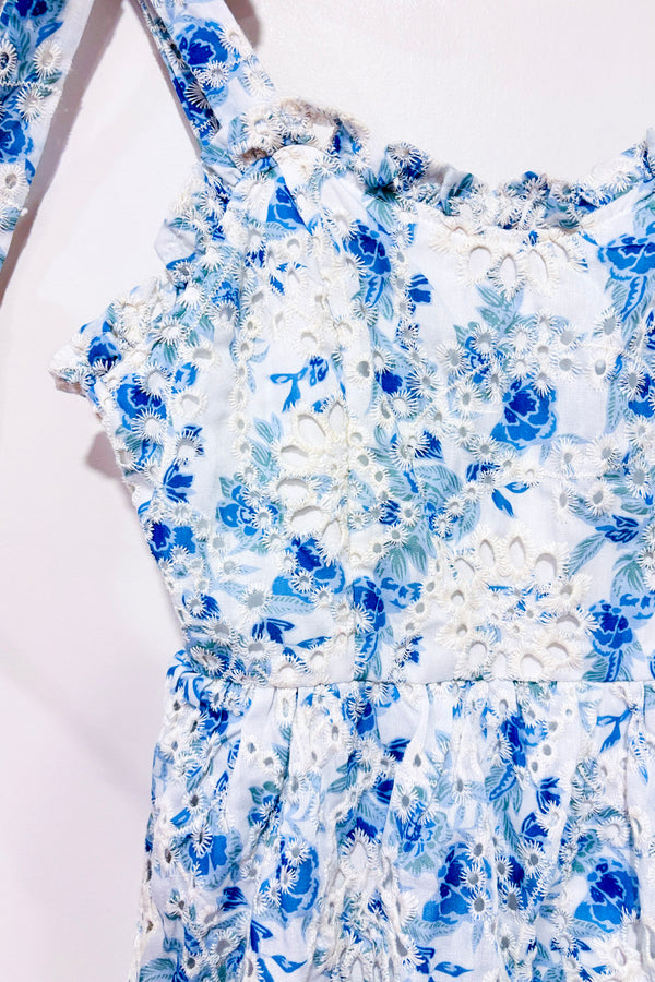 Robe midi bleue fleurie à volants Claire (s)-En Saison-La Penderie du Paradis 🕊