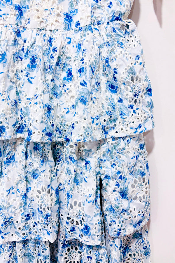 Robe midi bleue fleurie à volants Claire (s)-En Saison-La Penderie du Paradis 🕊