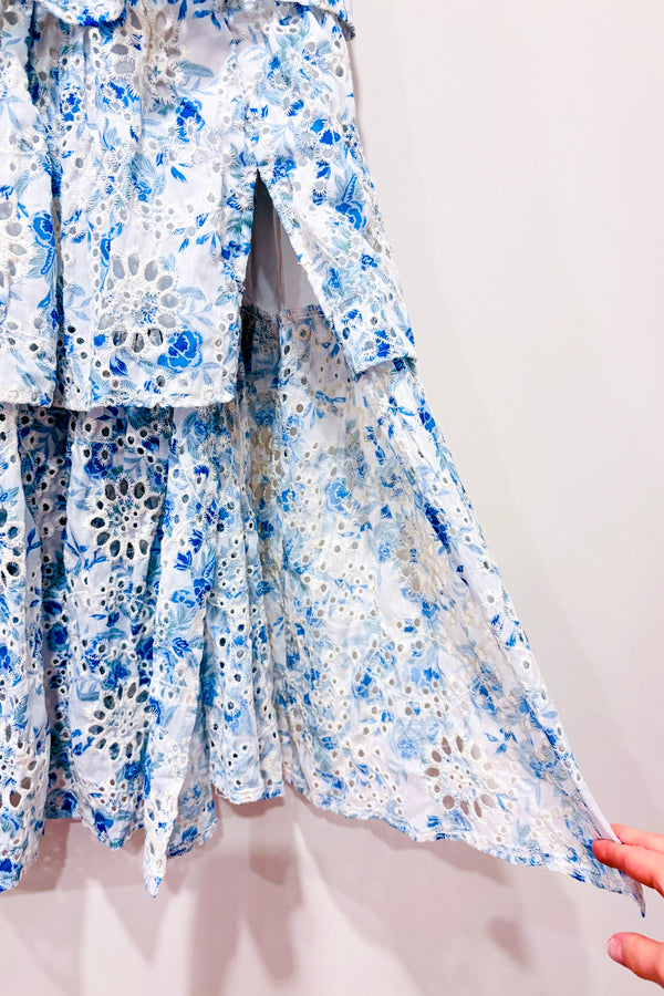 Robe midi bleue fleurie à volants Claire (s)-En Saison-La Penderie du Paradis 🕊