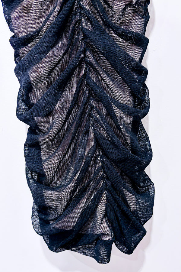 Robe noire ajustée froncée en maille seconde main - Bedo- La Penderie du Paradis