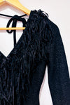 Robe noire dos ouvert à franges seconde main - Flamingo- La Penderie du Paradis