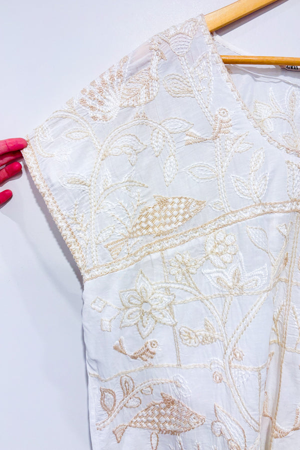 Tunique robe beige avec broderies fleuries * seconde main - Zara- La Penderie du Paradis