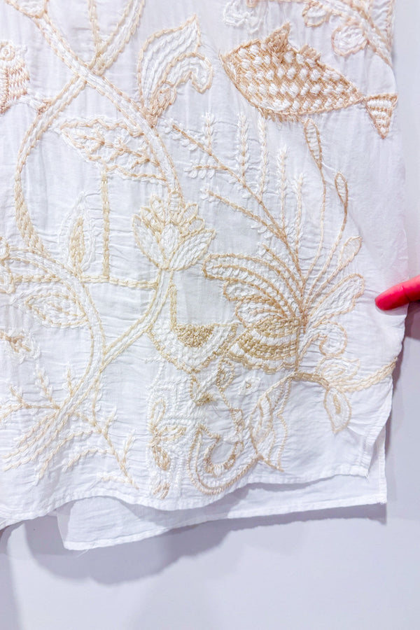 Tunique robe beige avec broderies fleuries * seconde main - Zara- La Penderie du Paradis