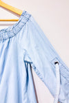 Robe bleue style denim épaules dénudées seconde main - Zara- La Penderie du Paradis