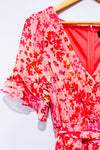 Robe midi fluide rose fleurie cache-coeur * seconde main - DKNY- La Penderie du Paradis